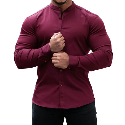 Men's Male Casual Long Sleeve Button Down Slim Tops Solid Color Shirt