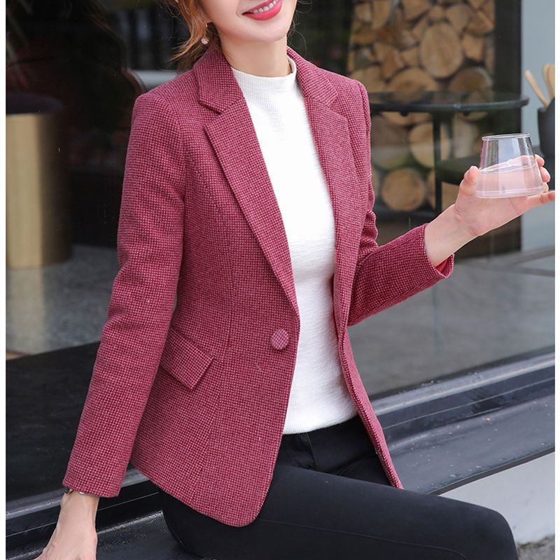 Elegant Women's Woolen Suit Jacket Thickened And Slimmer Plaid 2023