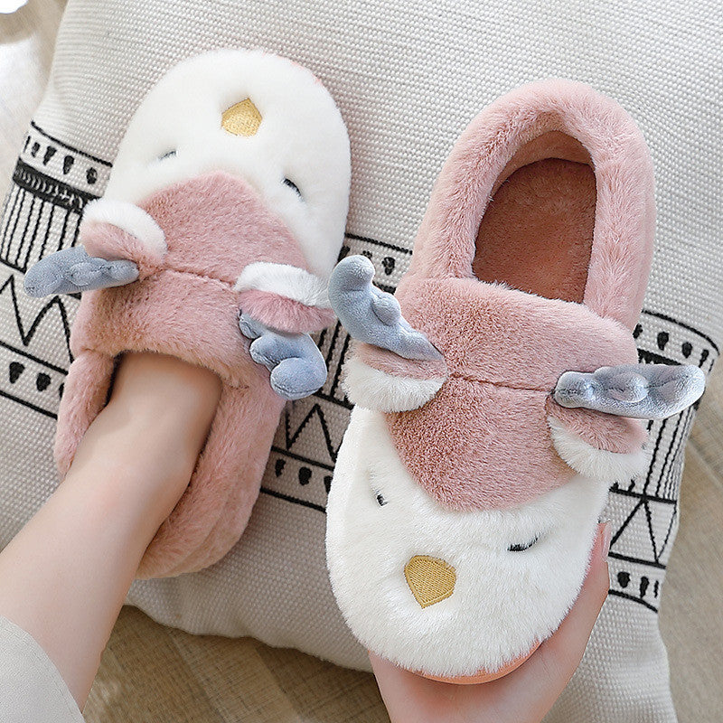 Warm Comfy Winter Home Slippers Elk Plush Bedroom Slipper Unisex Women Men