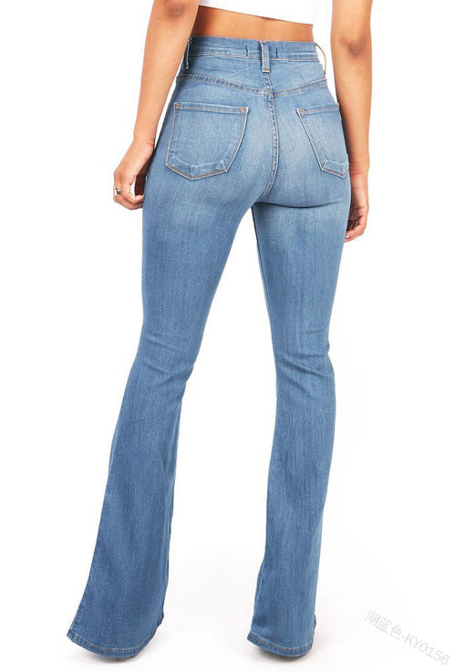 Gorgeous Women Skinny Jeans High Waist Flare Pants High Waist Slim Long Pants Light blue 3XL