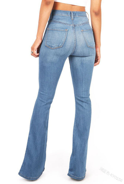 Gorgeous Women Skinny Jeans High Waist Flare Pants High Waist Slim Long Pants Light blue 3XL