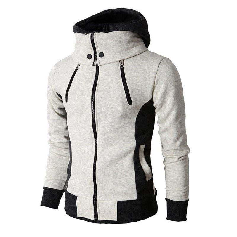 Elegant Men's Warm Hoodie Jacket Autumn Spring Winter Male Zipper Beige S