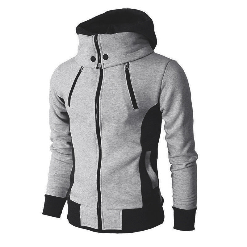 Elegant Men's Warm Hoodie Jacket Autumn Spring Winter Male Zipper light grey L