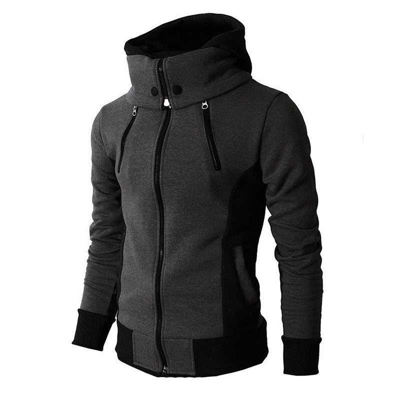 Elegant Men's Warm Hoodie Jacket Autumn Spring Winter Male Zipper dark grey S