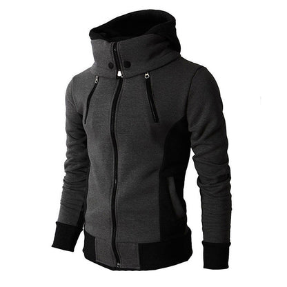 Elegant Men's Warm Hoodie Jacket Autumn Spring Winter Male Zipper dark grey S