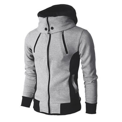 Elegant Men's Warm Hoodie Jacket Autumn Spring Winter Male Zipper light grey M