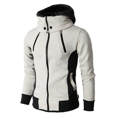 Elegant Men's Warm Hoodie Jacket Autumn Spring Winter Male Zipper Beige 3XL