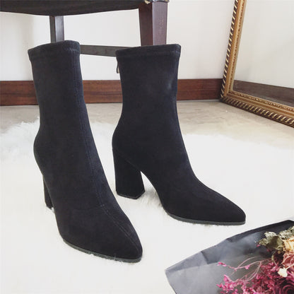 Lovely Women's Female Thick Heel Bare Boots European American Style black 35