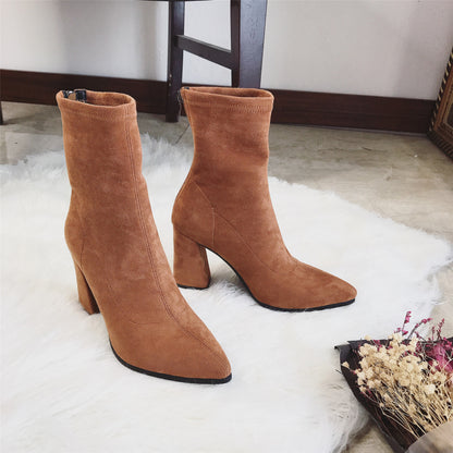 Lovely Women's Female Thick Heel Bare Boots European American Style Light brown 34