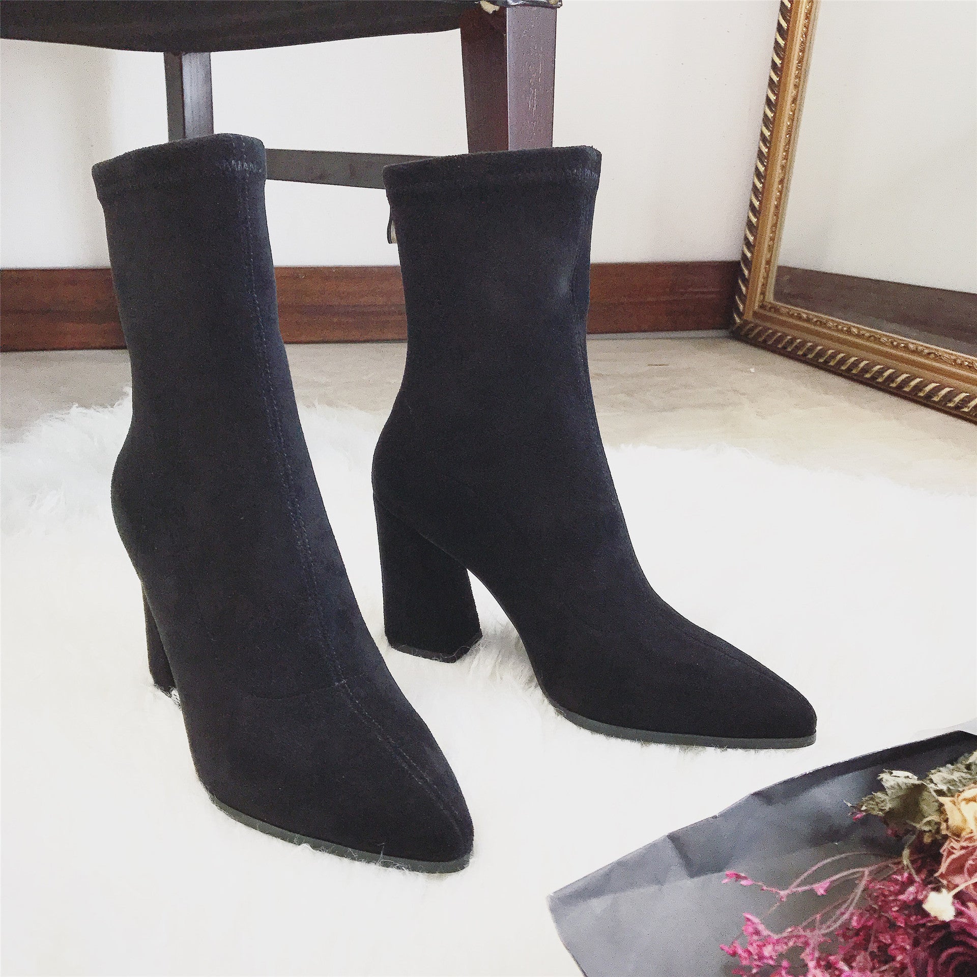 Lovely Women's Female Thick Heel Bare Boots European American Style black 34