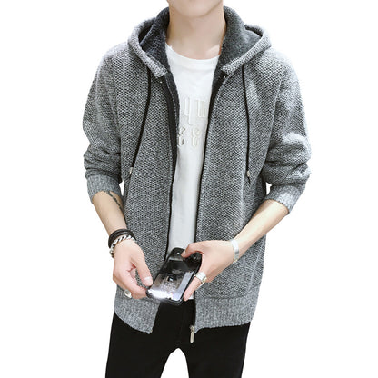 Casual Men's Hooded Thick Warm Coats Solid Men Sweaters Light Gray USA S