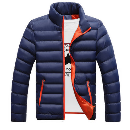 Gorgeous Men's Slim-Fit Warm Down Jacket With Stand-Up Collar Male navy blue M