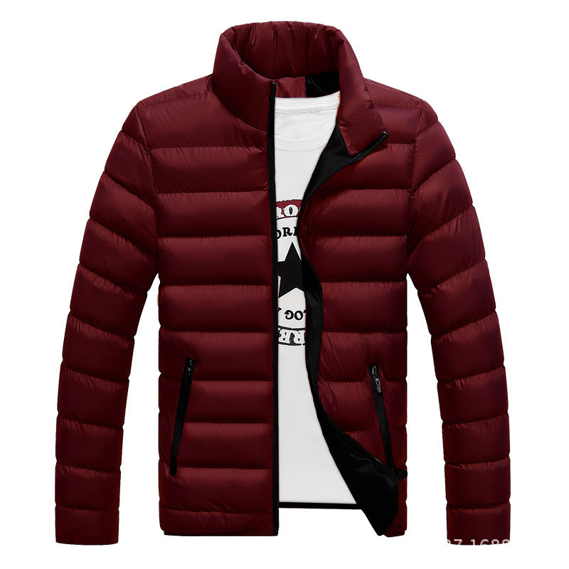 Gorgeous Men's Slim-Fit Warm Down Jacket With Stand-Up Collar Male wine red L