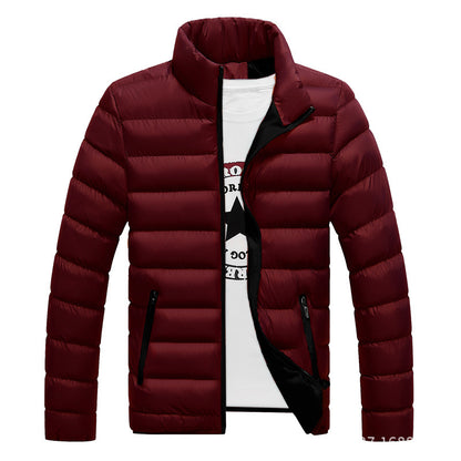 Gorgeous Men's Slim-Fit Warm Down Jacket With Stand-Up Collar Male wine red M