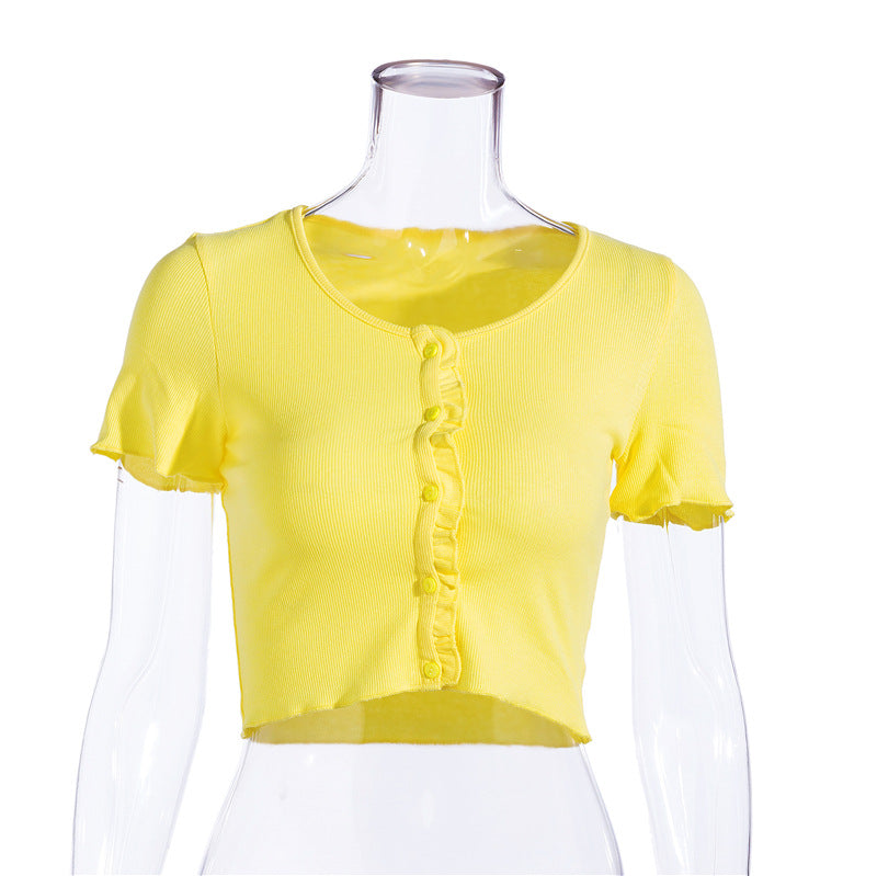 Lovely Women's Solid color round neck short sleeve t-shirt blouse 2023 Yellow S