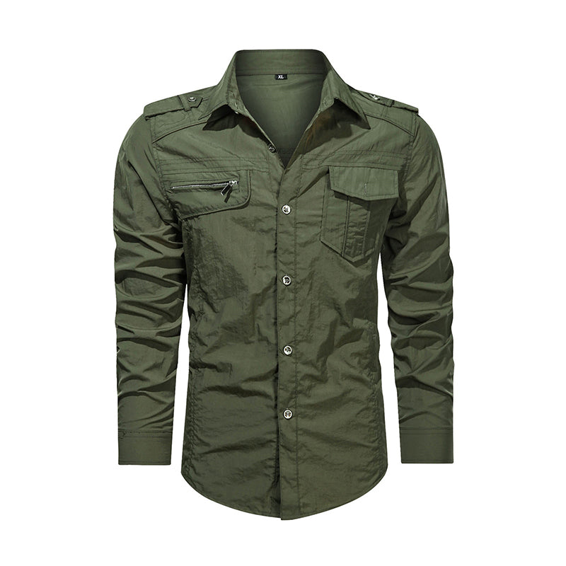 Cute Quick Dry Men's Casual Fit Long Sleeve Shirt 2023 Army Green USA XXS