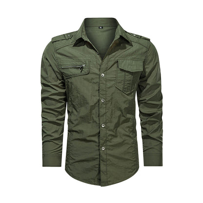 Cute Quick Dry Men's Casual Fit Long Sleeve Shirt 2023 Army Green USA L