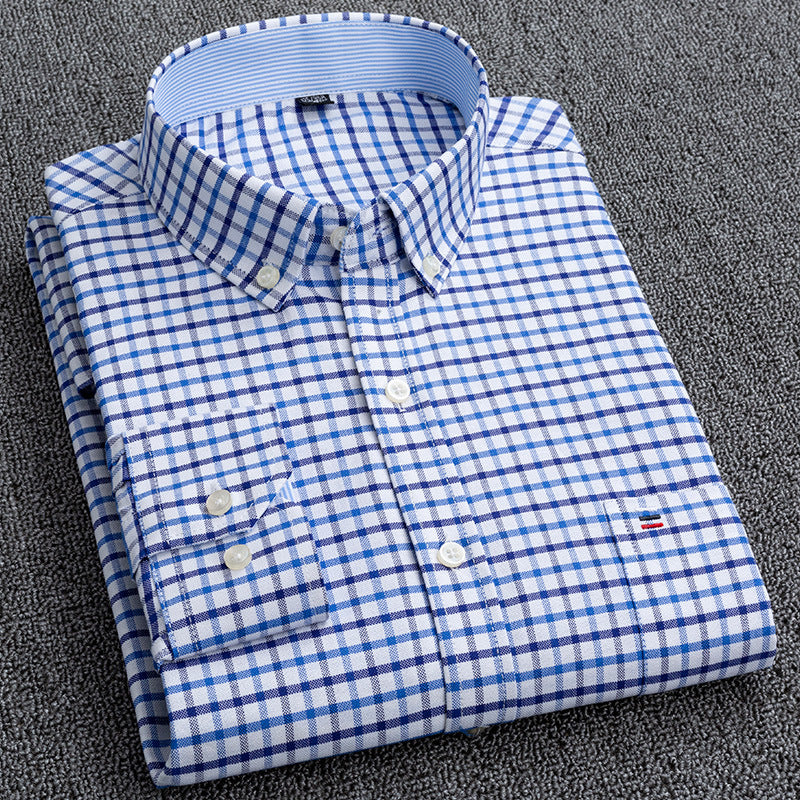 Cute Men's Cotton Oxford Plaid Shirt Plus Size Male G 38