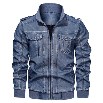 Cute Urban Winter And Autumn Men's Leather Jacket Motorcycle Jackets 2023 Blue USA 3XL