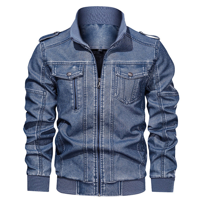 Cute Urban Winter And Autumn Men's Leather Jacket Motorcycle Jackets 2023 Blue USA XL