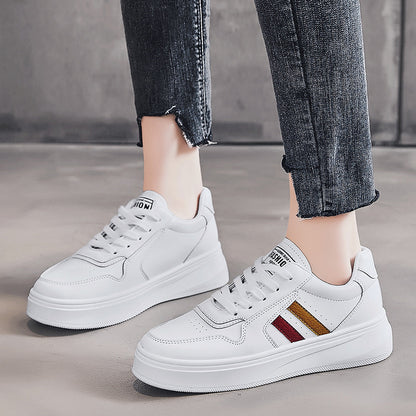 Elegant Women's Thick-soled Heightened Casual Sneakers Shoes Ladies 2023 White powder 35