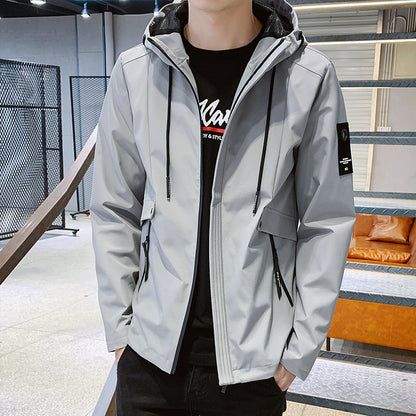 Cute Trendy Hooded Casual Jacket For Men 2023 Grey L