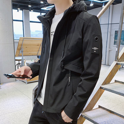 Cute Trendy Hooded Casual Jacket For Men 2023 Black M