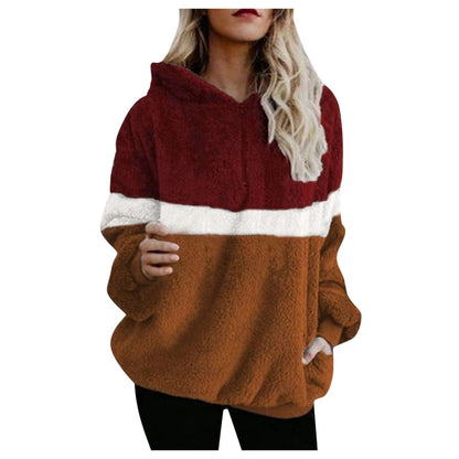 Women's Autumn winter hooded pocket sweater coat 2023 Brown M