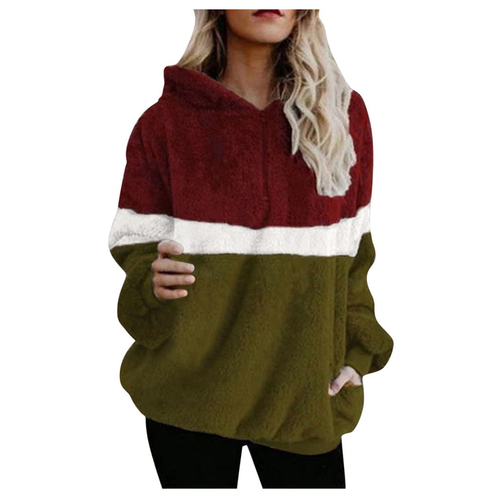 Women's Autumn winter hooded pocket sweater coat 2023 Green XXL