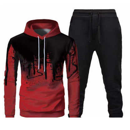 Trendy Urban Sports Hooded Tracksuit Sweatshirt For Men Red Black Pants M