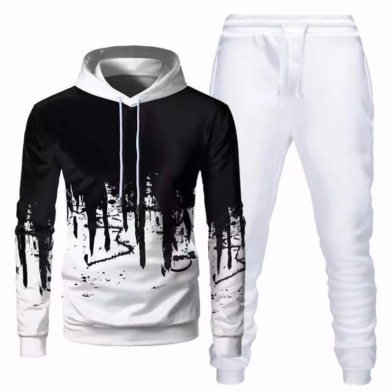 Trendy Urban Sports Hooded Tracksuit Sweatshirt For Men White White Pants M