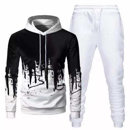 Trendy Urban Sports Hooded Tracksuit Sweatshirt For Men White White Pants M