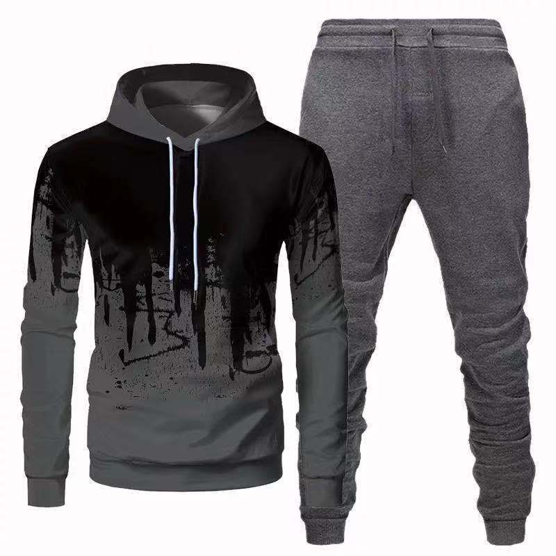 Trendy Urban Sports Hooded Tracksuit Sweatshirt For Men Gray Gray Pants XL