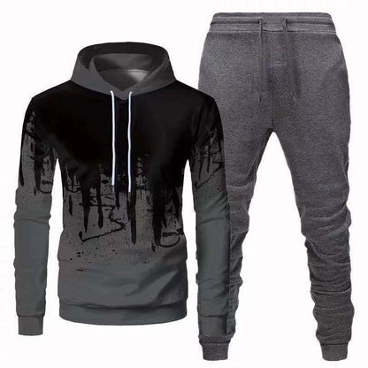 Trendy Urban Sports Hooded Tracksuit Sweatshirt For Men Gray Gray Pants XXL