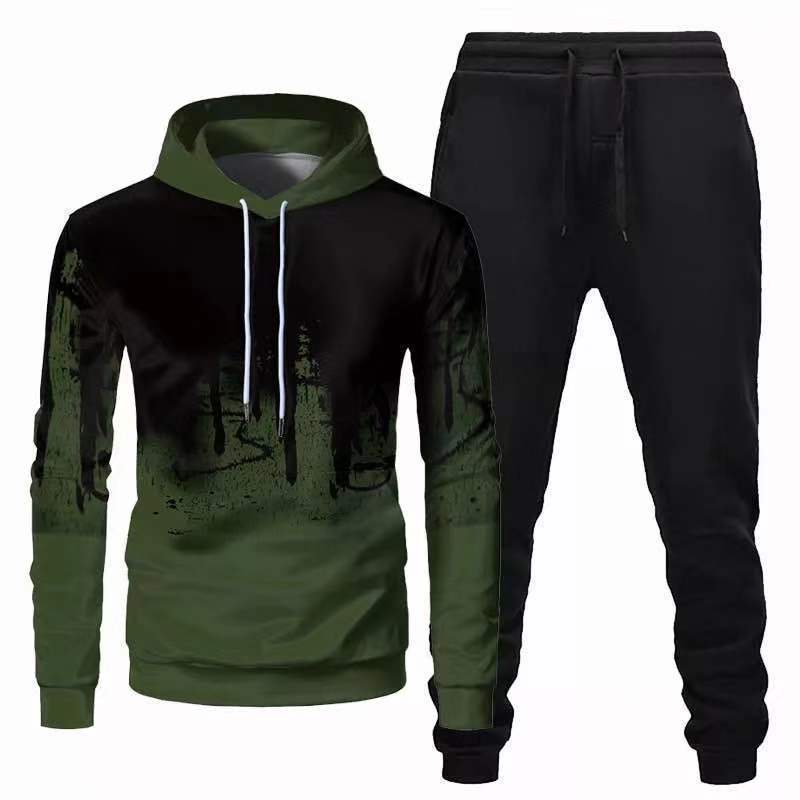 Trendy Urban Sports Hooded Tracksuit Sweatshirt For Men army green black pants XXL