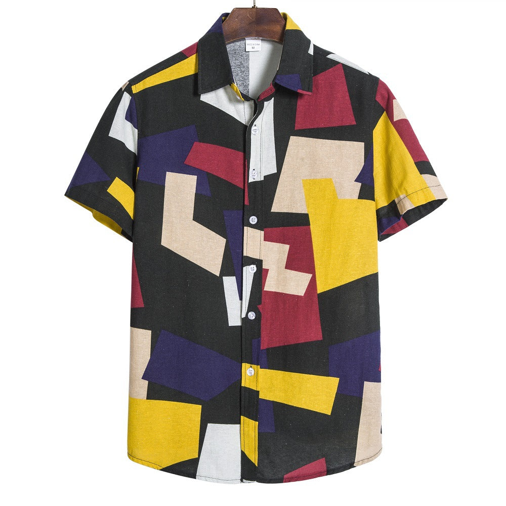 Men s Geometric Print Shirt Black L