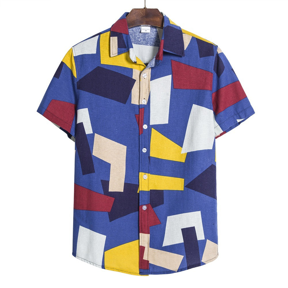 Men s Geometric Print Shirt Blue L