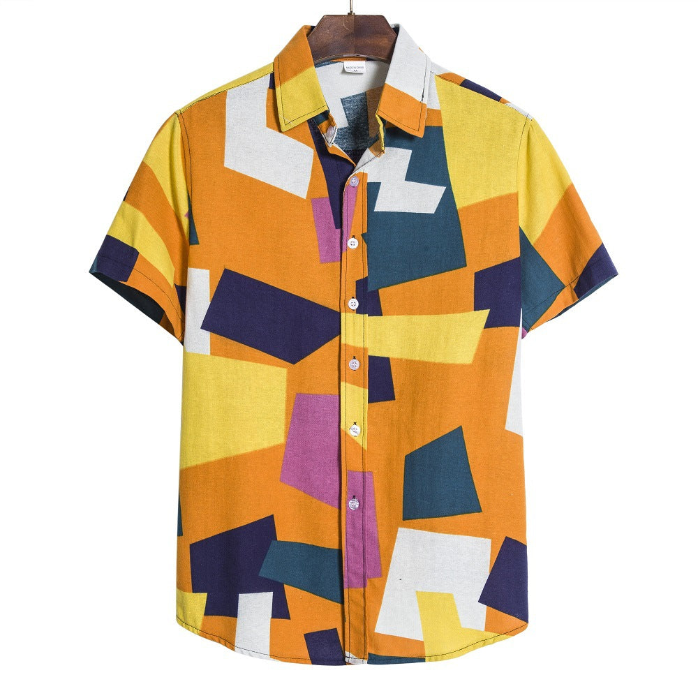 Men s Geometric Print Shirt Yellow 2XL