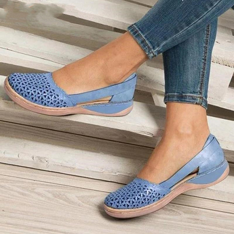 Fashionable sandals women Baotou hollow Blue 35