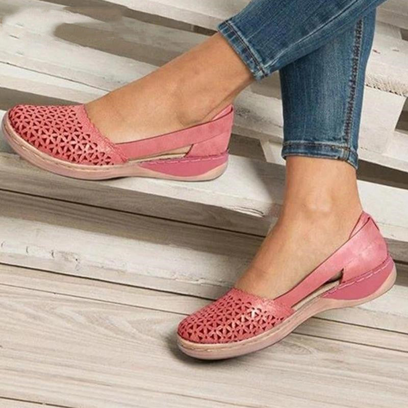 Fashionable sandals women Baotou hollow Rose red 35