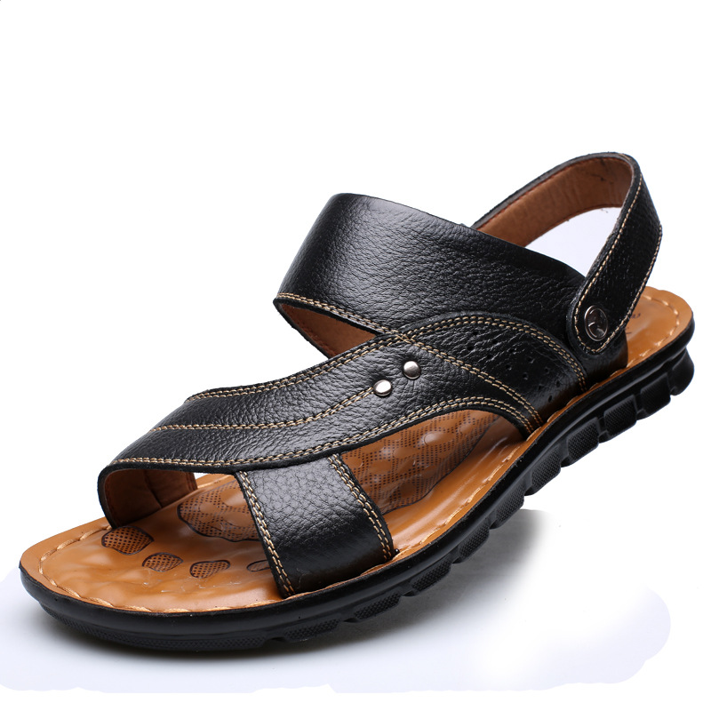 Men Sandals Summer Beach Shoes Adjustable Back Strap Design Slippers Slides Black Size37