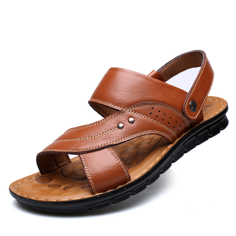 Men Sandals Summer Beach Shoes Adjustable Back Strap Design Slippers Slides Yellowish Size37