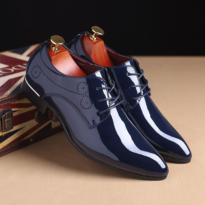 Men Leather Shoes Men Business Casual Dress Shoes Blue 38