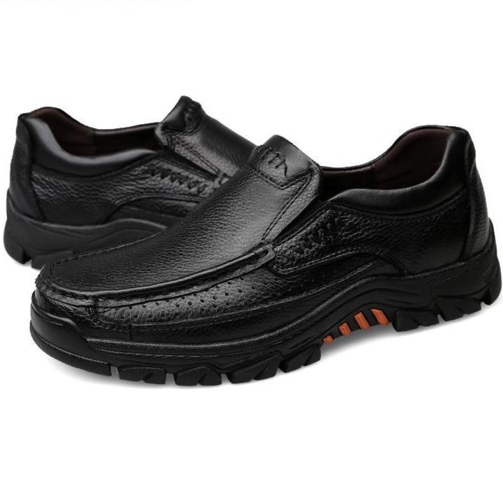 Men's hollow leather breathable outdoor casual leather shoes black 38