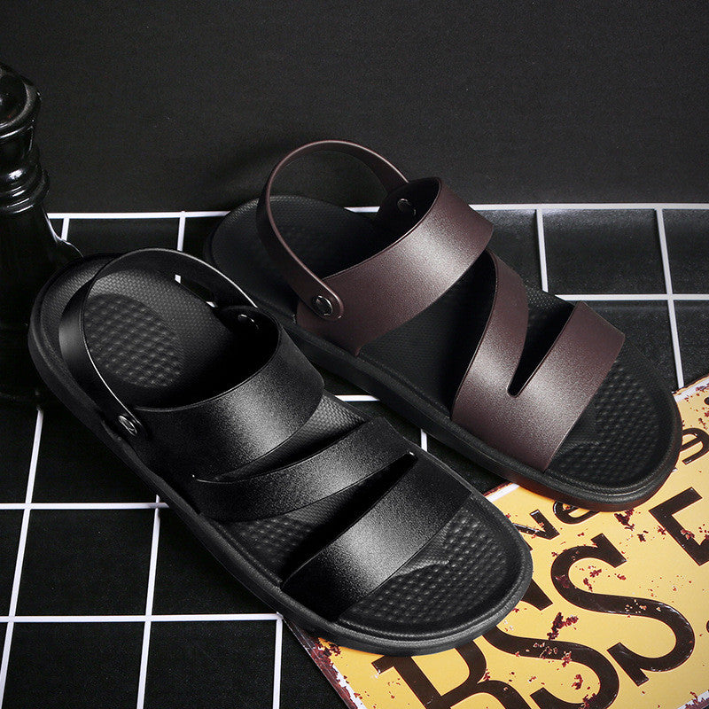 Fashion Comfortable Men's Sandals Solid Color Open Toe Mens Leather Sandals 2023 New Slippers Beach for Male Leather Footwear