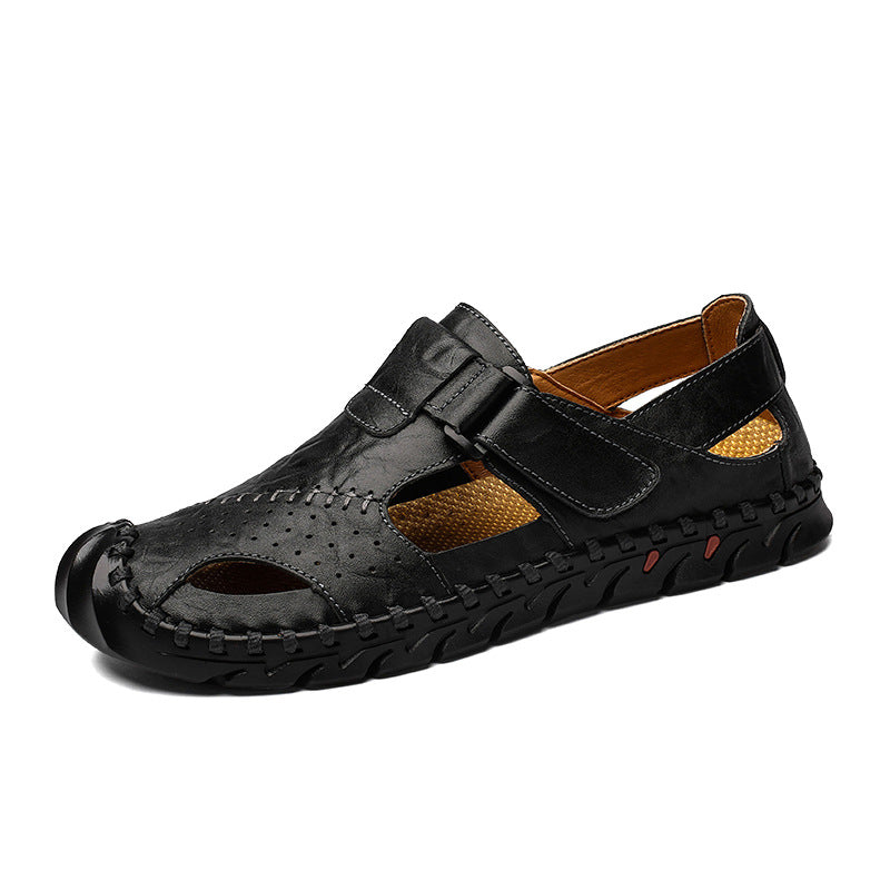 Breathable Large Size Soft Leather Sandals Men's Trendy Sandals Men Black 38