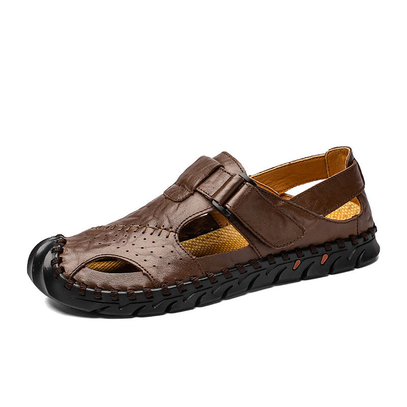 Breathable Large Size Soft Leather Sandals Men's Trendy Sandals Men Dark brown 38