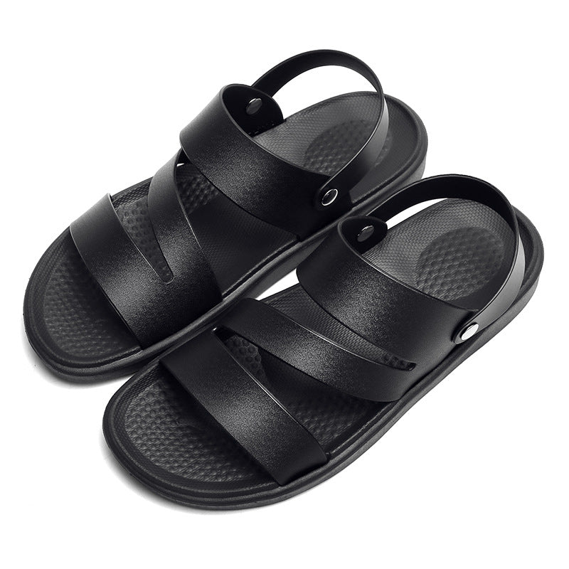 Fashion Comfortable Men's Sandals Solid Color Open Toe Mens Leather Sandals 2023 New Slippers Beach for Male Leather Footwear Black 40