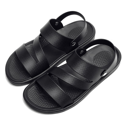 Fashion Comfortable Men's Sandals Solid Color Open Toe Mens Leather Sandals 2023 New Slippers Beach for Male Leather Footwear Black 40