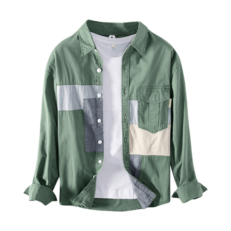 Shirt Men's Cotton Casual Workwear Shirt Jacket Men Green L